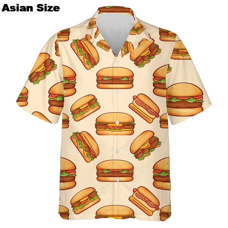Men's Hamburg Printed Beach Shirts Casual Short Sleeve Tropical Hawaiian Shirts For Men Funny Hot Dog Button Down Shirt Clothing