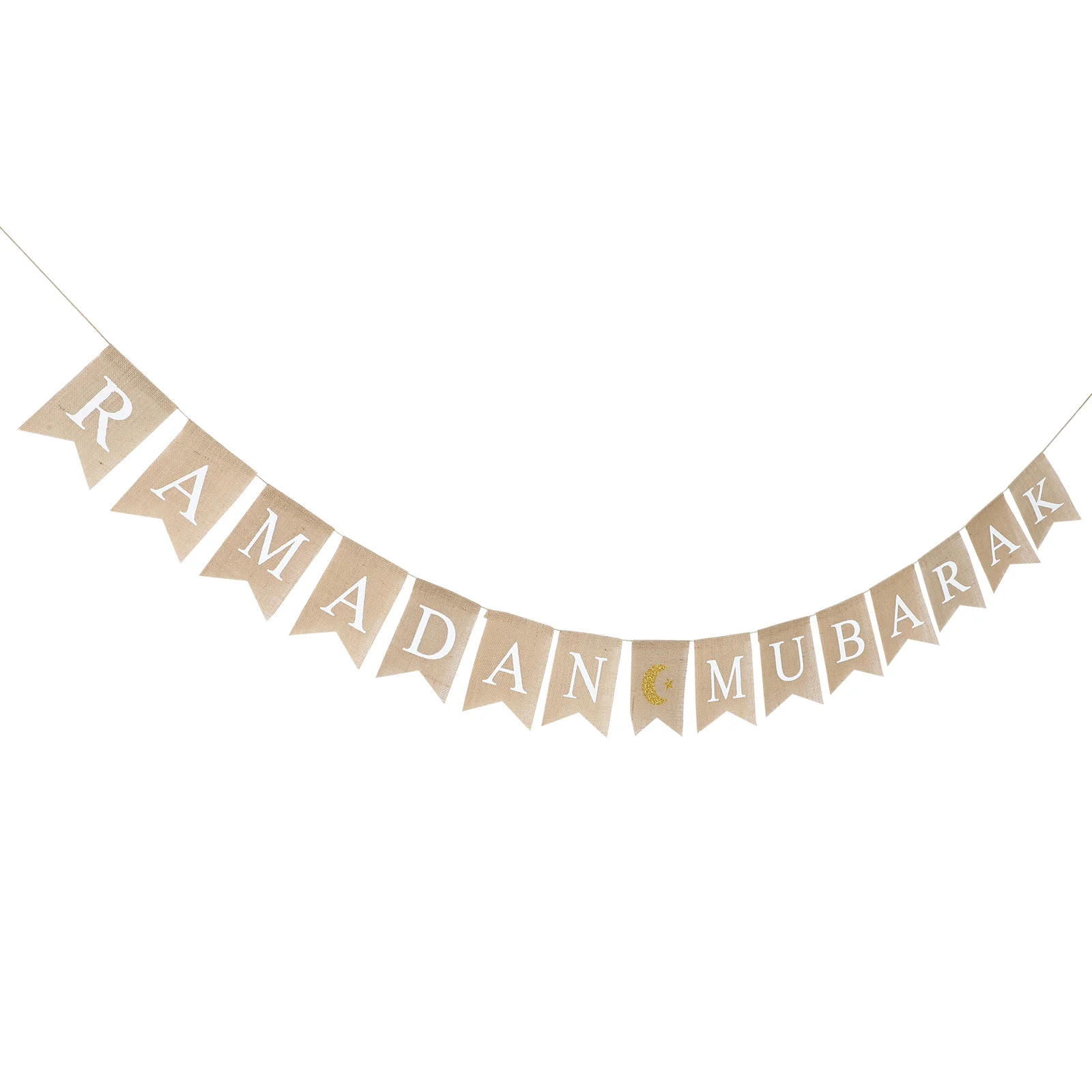 

RAMADAN MUBARAK Burlap Banner EID Mubarak Bunting Banner Swallowtail Linen Flag for Muslim Ramadan Party Supplies