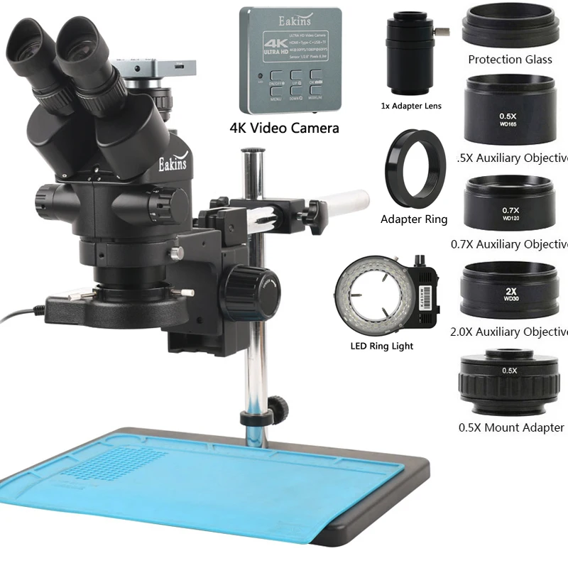 

1X 0.7X 0.5X 2X Вспомогательный объектив + 3.5X-90X стерео тринокулярный микроскоп + 48MP 4K 2K HDMI USB Type-c TF видеокамера набор