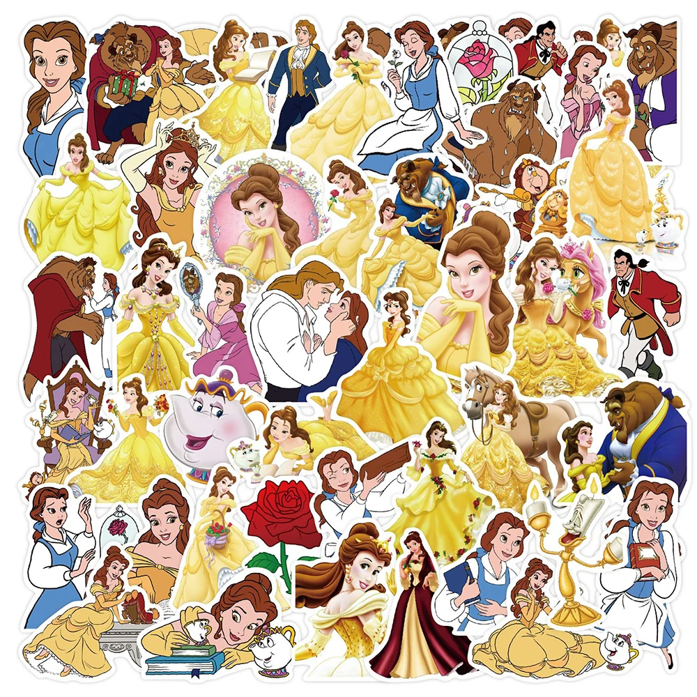 

10/30/50PCS Beauty and The Beast Disney Princess Stickers DIY Skateboard Luggage Phone Bike Car Kids Toy Cute Cartoon Decal Gift