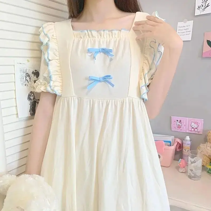 Young Girl Nightgown Korean Japanese Sweet Lace Women's Summer New Princess Cute Girl Short sleeved Pajama Dress Homewear