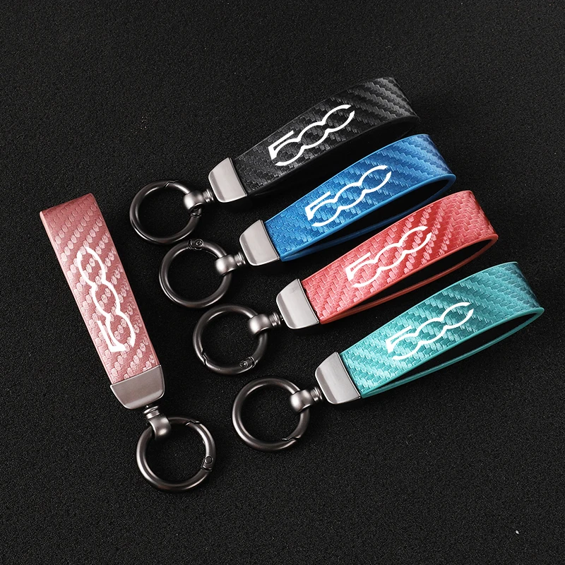 

Car Carbon Fiber Leather Rope Keychain Key Ring for 500 Car Accessories