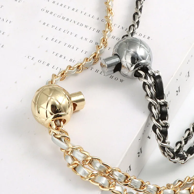 2pc DIY Black PU Leather Purse Handle Replacement Metal Gold Black Silver Shoulder Crossbody Bag Chain Straps Strap For Handbags