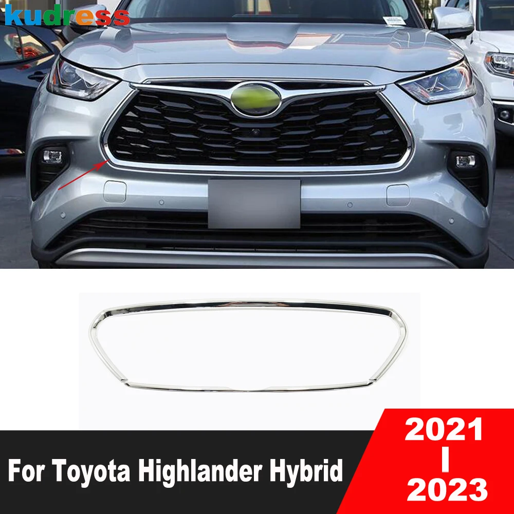 

For Toyota Highlander Hybrid 2021 2022 2023 Chrome Car Front Center Grille Grill Cover Trim Racing Grills Grid Frame Accessories