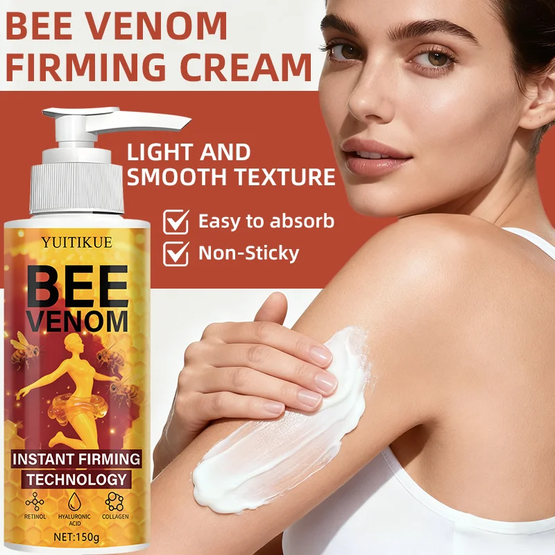 Bee venom firming cream, rich in retinol, hyaluronic acid, and collagen, provides instant hydration and firming.