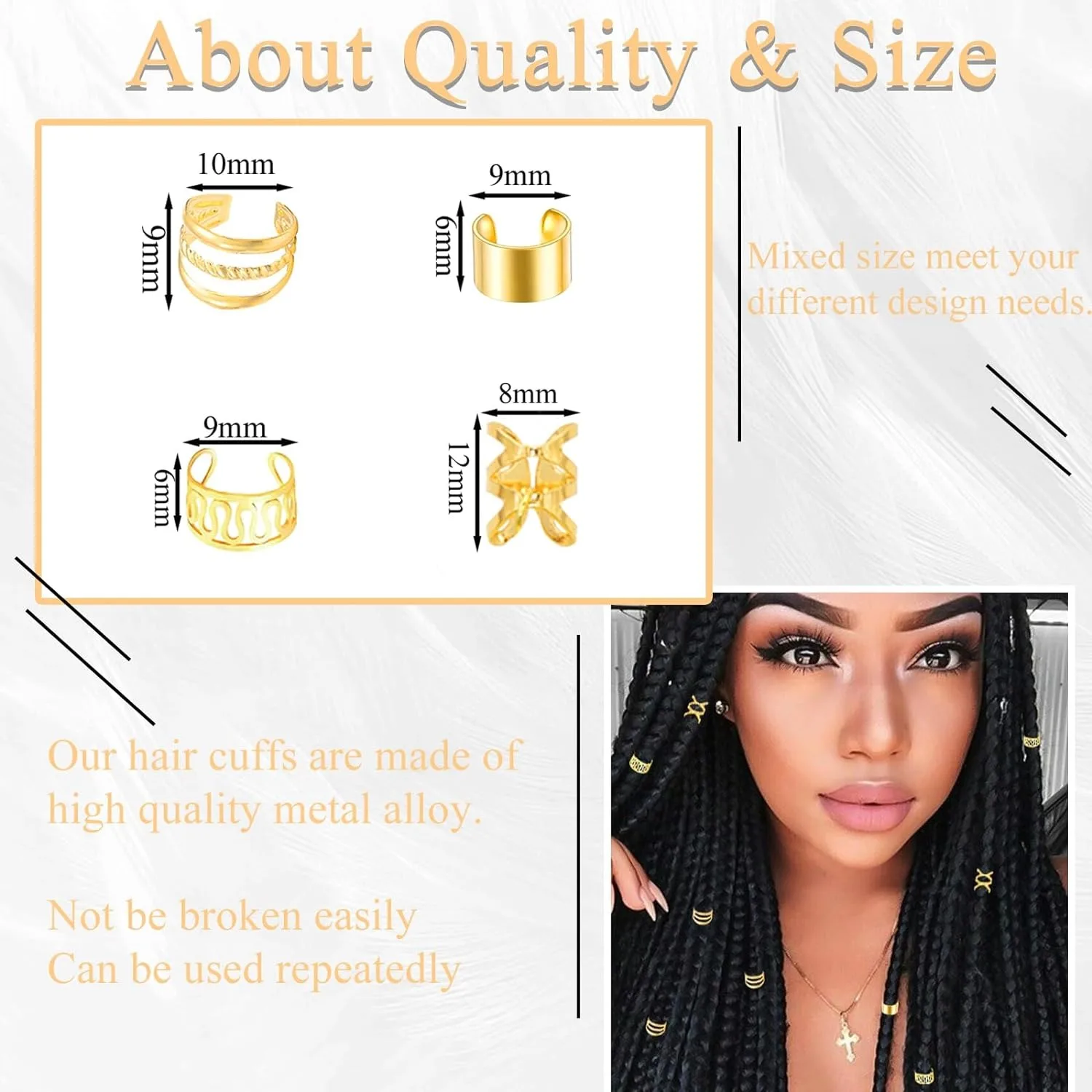 40PCS Hair Jewelry for Braids Gold Hair Cuffs Multi Style Rings Adjustable Hair Beads for Braid Loc Dreadlock Accessories