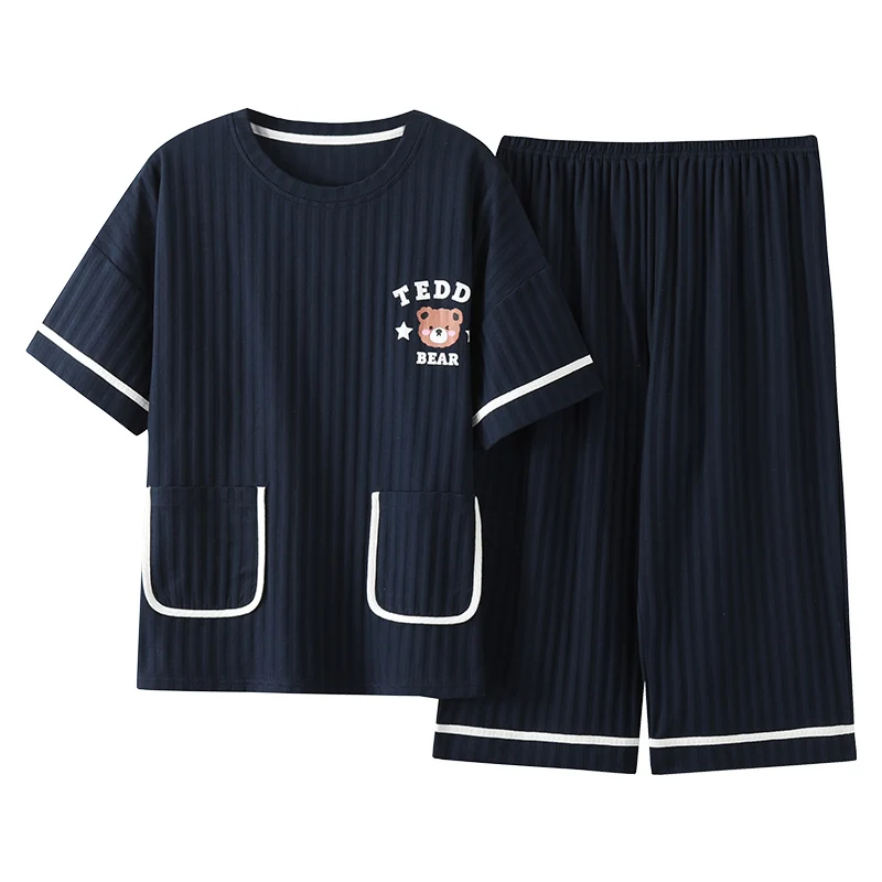 

Summer Women Pajamas Set 100% Cotton Short Sleeve Round Neck Sleepwear Casual Loose Soft Female Nighty Homewear