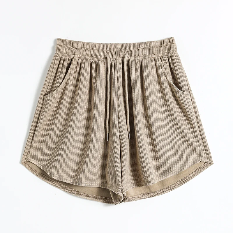 Summer Women's Elastic High Waisted Bandage Drawstring Shirring Screw Thread Solid Casual Loose Sports Trousers Sweet Shorts