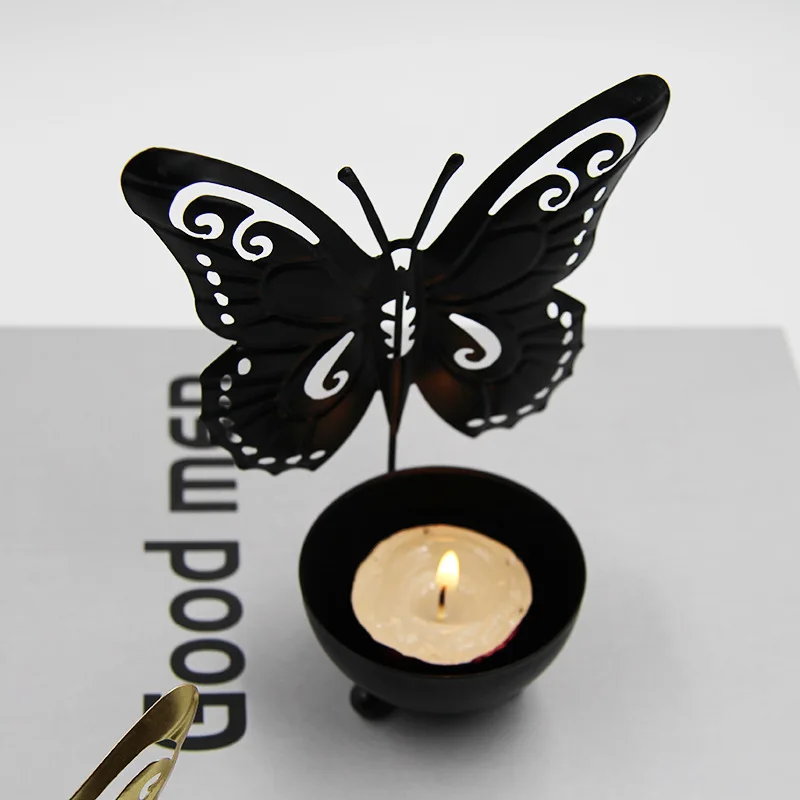 

Novelty Butterfly Candle Holder Home Decoration Crafts Modern Style Living Room Tabletop Ornament Metal Candlestick Desk Decor