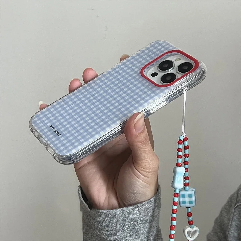 Blue Checkered Grid Pattern Clear Phone Case