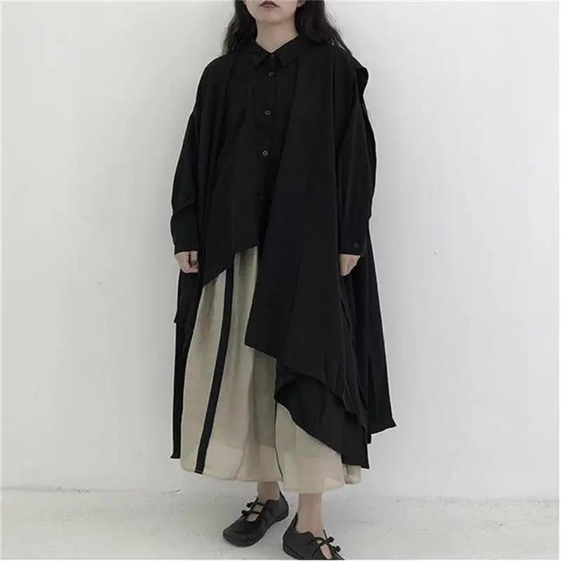 

Ladies Shirt Dress Spring And Autumn New Temperament Skirt Irregular Design Casual Large Size Little Black Dress