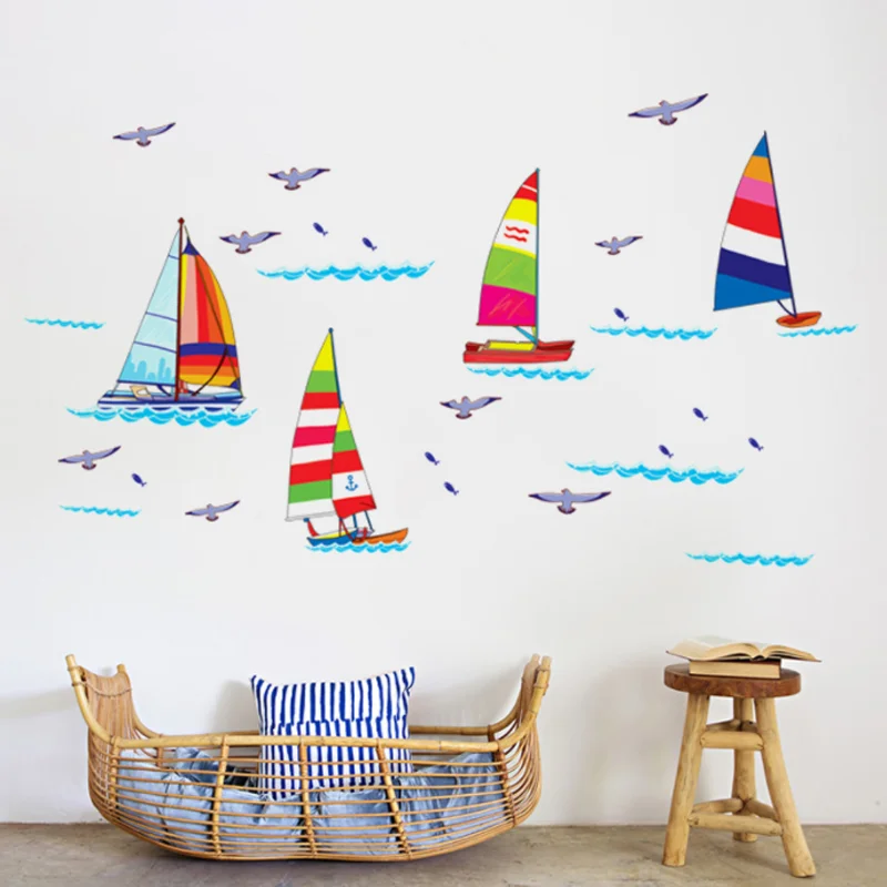 

Sailing On The Sea Removable PVC Wall Sticker Room Living Room Bedroom Beautification Decora Moisture-proof Anti Fouling Sticker