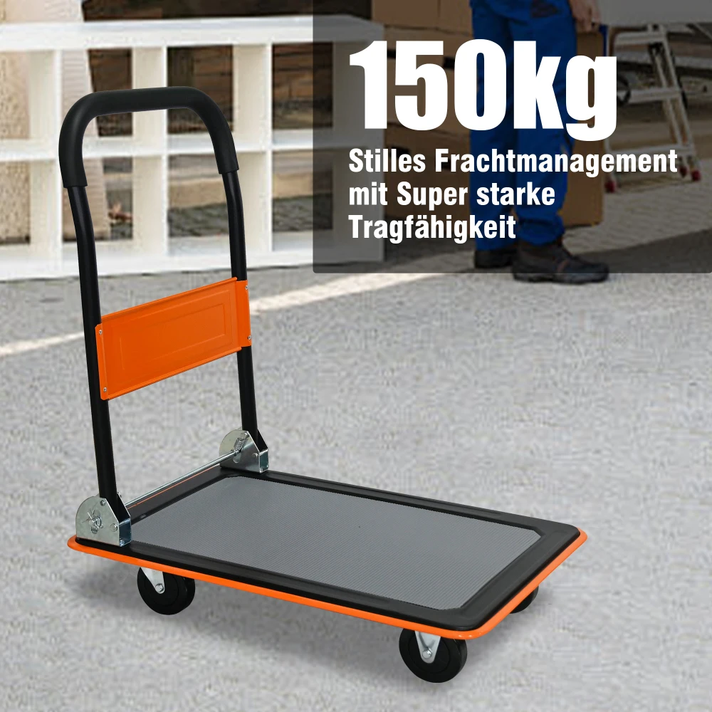 Flachbett-Trolley, Plattformwagen mit 150 KG Tragfähigkeit, 360-Grad-Schwenkräder, Faltbarer Trolley für Beladung und Lagerung – Detail 35