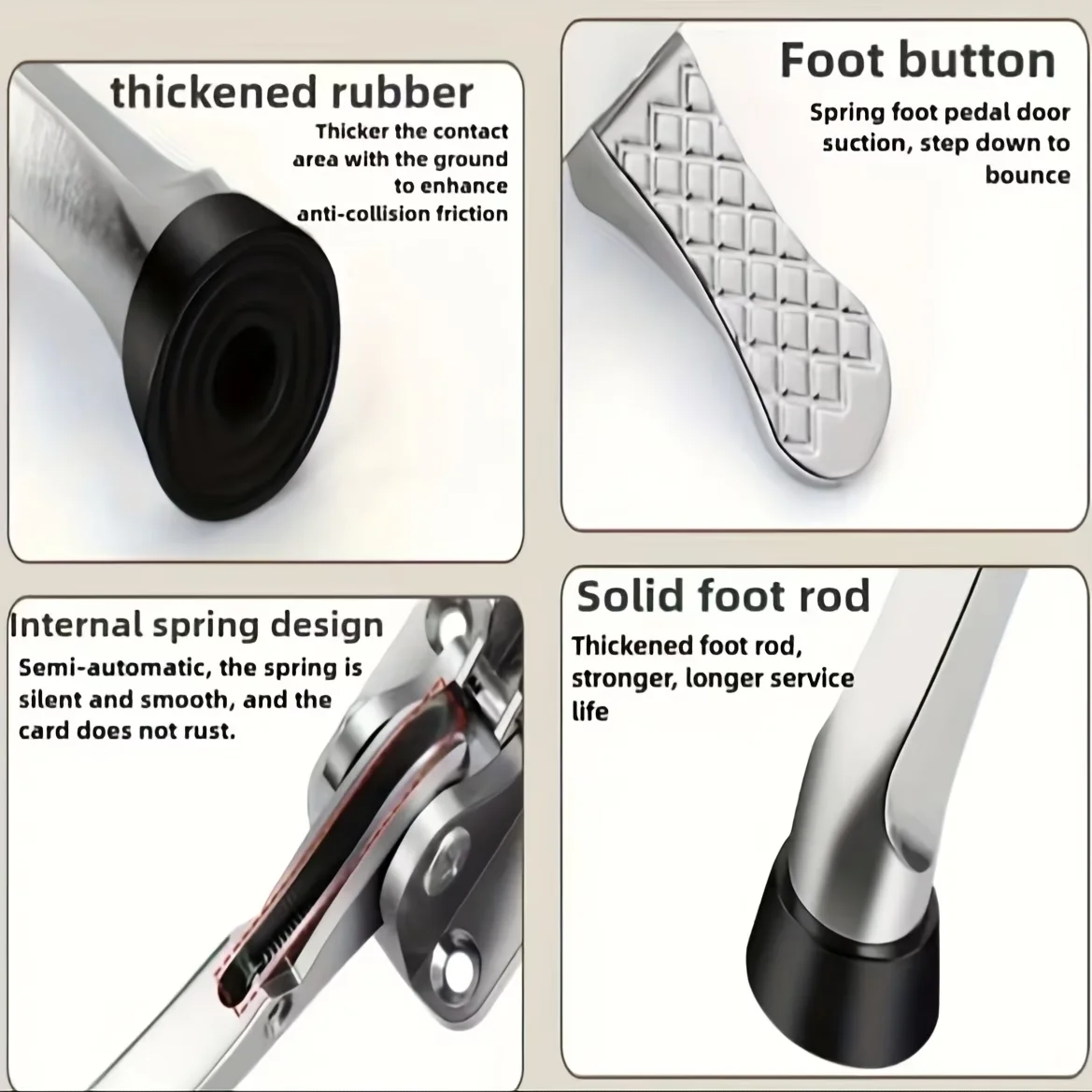 Premium Kickdown Door Stopper with Height-Adjustable Rubber Tips