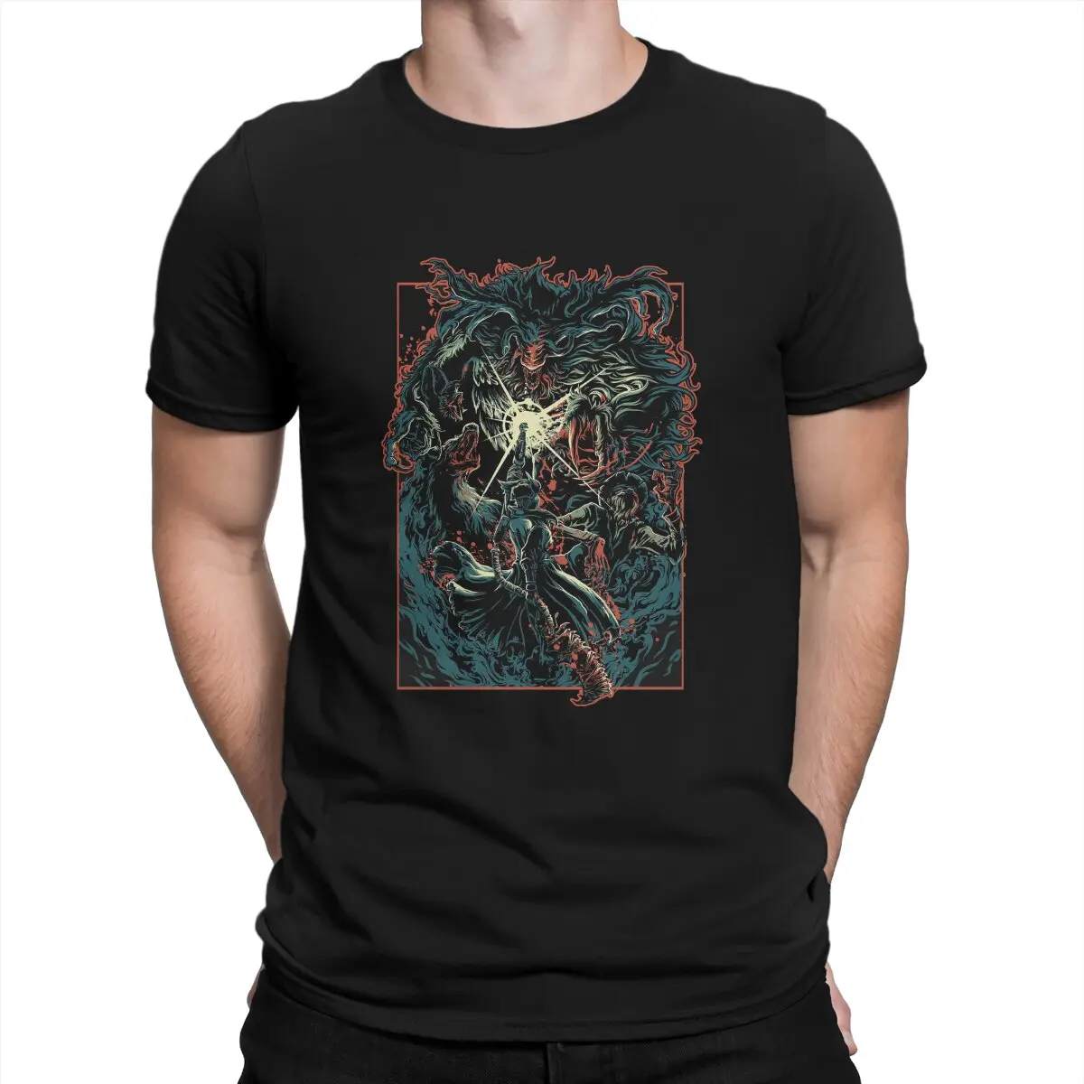 

Bloody Monster Game Men T Shirts DARK SOULS Funny Tee Shirt Short Sleeve Round Neck T-Shirt Pure Cotton Summer Clothing