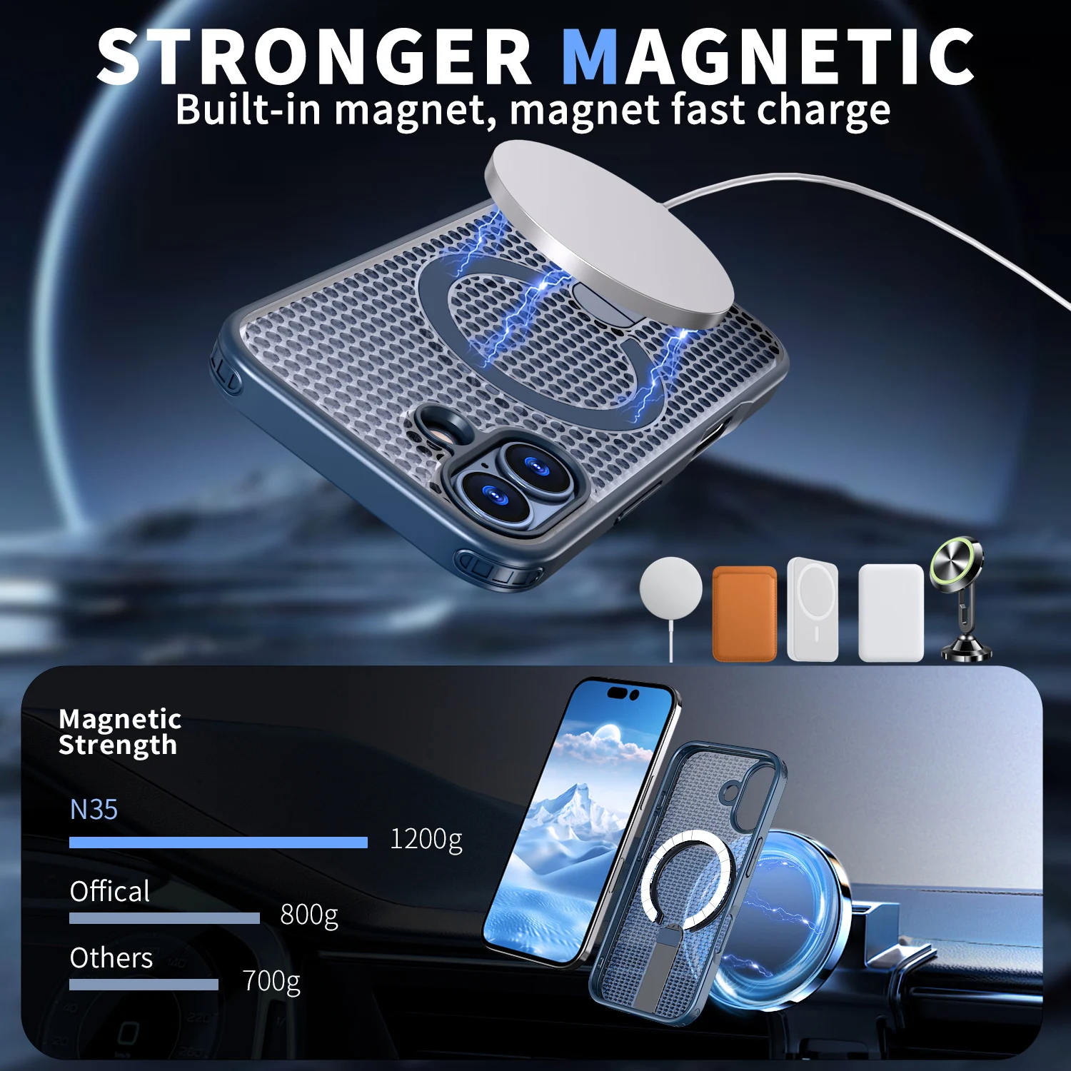 Breathable Mesh Magnetic Heat Dissipation Phone Case with Foldable Bracket