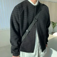 Knitted Sweaters for Men Coat Crewneck Man Clothes Jacket Smooth Cardigan Cropped Round Collar Solid Color Short Plain Jumpers S