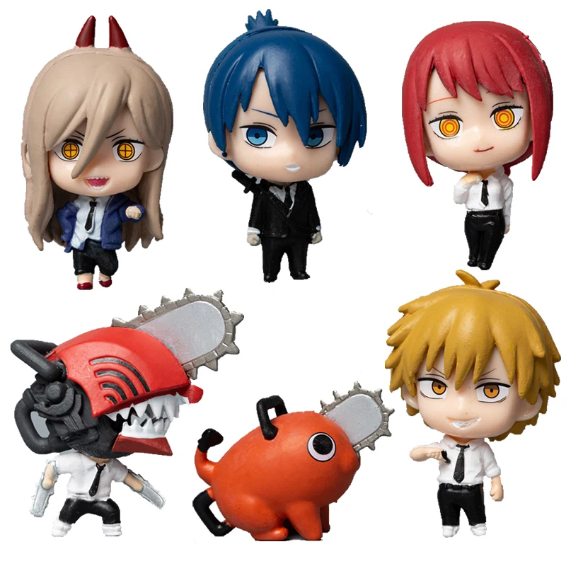 6 Pz/Set Anime Chainsaw Man Pvc Figure Pochita Power Electric Times Kawaii Q Version Mini Figural Toys 4Cm