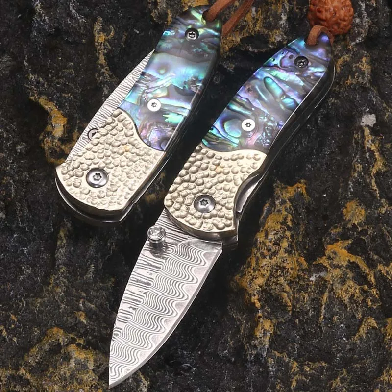 

Складной нож из дамасской стали, уличный портативный нож, мини нож для кемпинга, ручка с цветной оболочкой