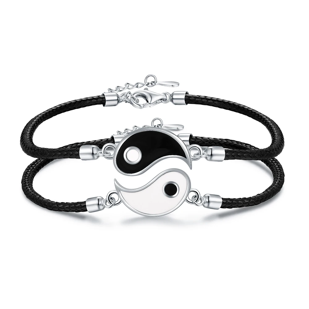 

Sterling Silver Couple Matching Yin Yang Bracelets Jewelry Boyfriend Girlfriend Valentines Friendship Relationship Gift for Her