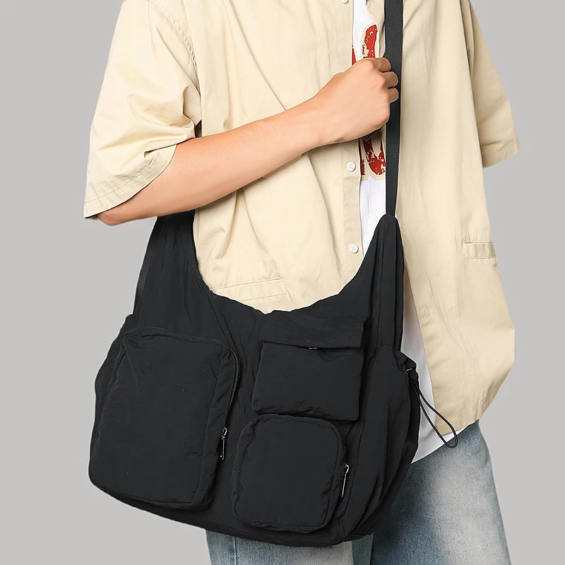Practical Messenger Bag Large Capacity Simple Crossbody Bag Solid Color Casual Nylon Sling Bag Party Work Shopping Shoulder Bag