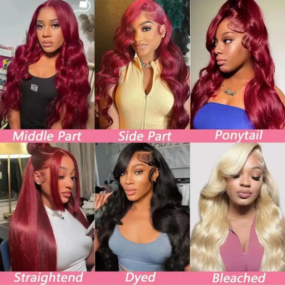 99J Burgundy Body Wave Lace Front Wig Human Hair 13x4 HD Transparent 18 34 Inch Lace Frontal Wigs For Women 5