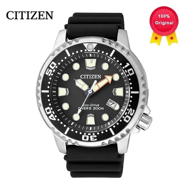 Original CITIZEN Watches for Sports Diving Watch Silicone Luminous Watch BN0150 Eco-Drive Series Black Casual Dial Quartz Quartz Watch Digital Watch