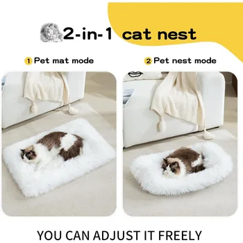 Fluffy Dog Cat Bed Mat 19.6x31.4 inch, Washable Soft Plush Faux Fur Warm Area Puppy Pads Blanket for Indoor Pet Sleep Cushion Wh 2