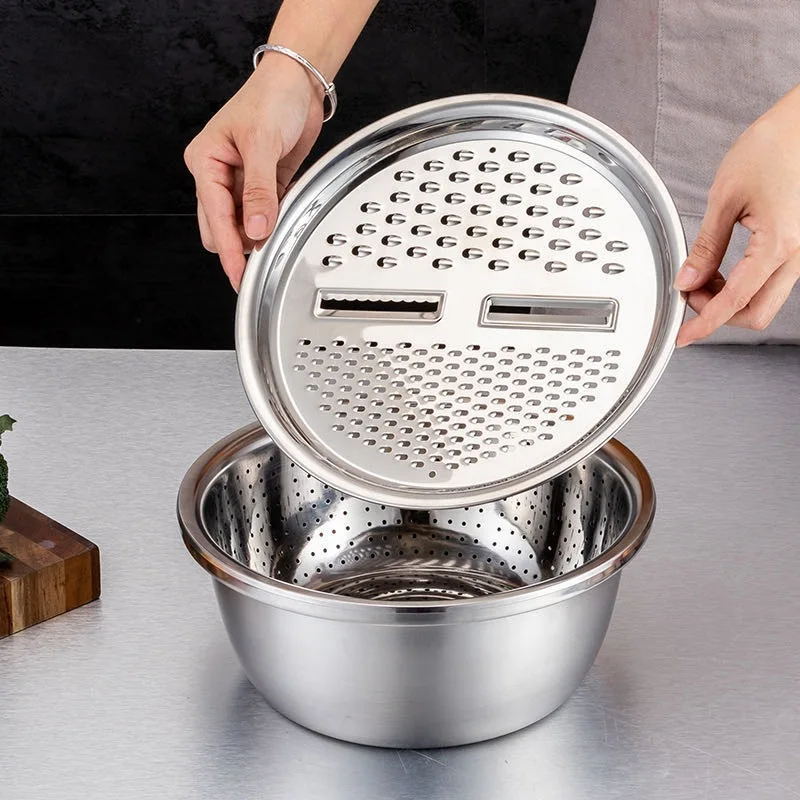 3 in 1 Vegetable Slicer Cutter Drain Basket Stainless Steel Vegetable  Julienne Grater Salad Maker Bowl Kitchen Gadgets