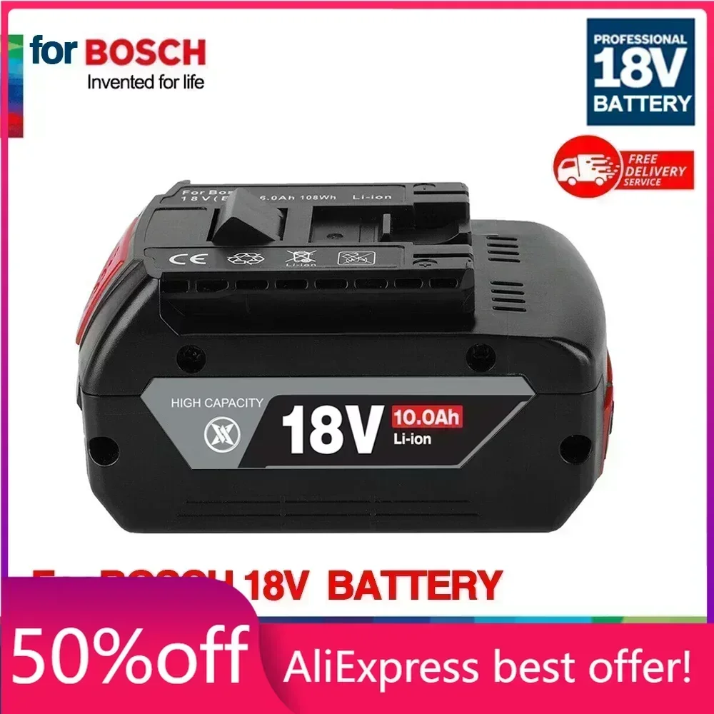 

NEW 18V 10Ah Rechargeable Li-Ion Battery For Bosch 18V Power Tool Backup 6000mah Portable Replacement BAT609 Indicator Light