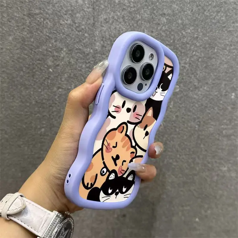 Colorful Cartoon Cat Wave TPU Phone Case Cover
