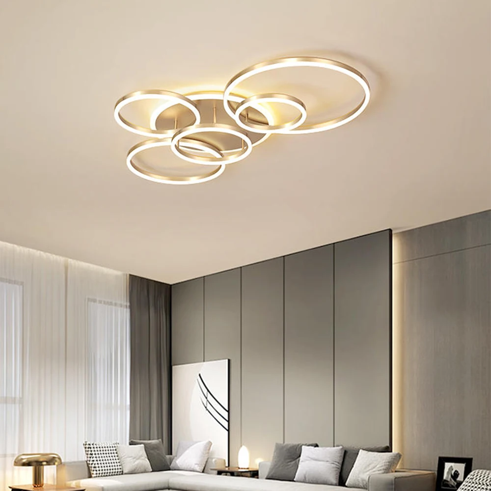 Creative round ceiling pendant lamp bedroom living room dining room lighting gold white black gloss ring ceiling light