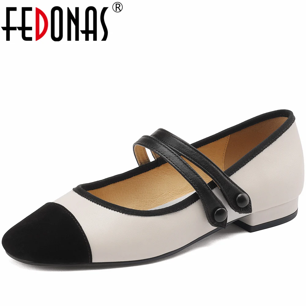 

FEDONAS Low Heels Concise Women Pumps Spring Summer Genuine Leather Mixed Colors Splicing Basic Working Casual Shoes Woman 2023