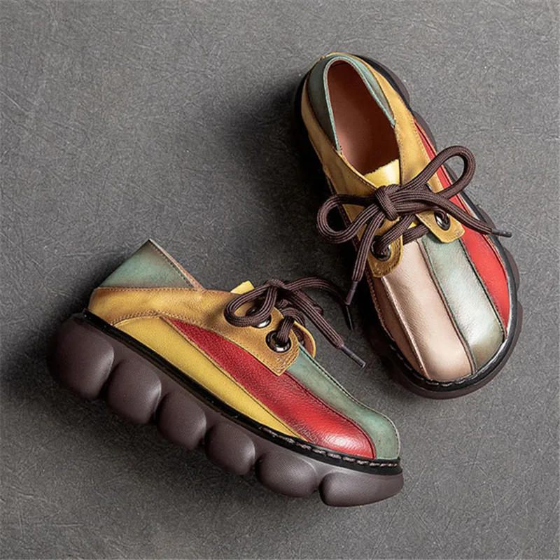 

Natural Leather Ladies Flat Shoes Spring Autumn Designer Platform Women's Sneakers Fashion Outdoor Leisure Female Leather Shoes
