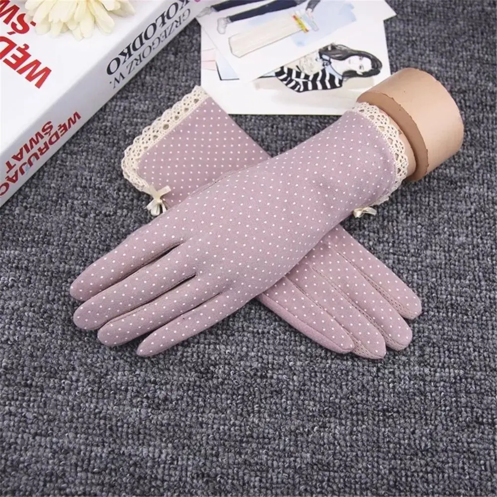 

Ladies Women Cute Dot Thin Summer Sunscreen Gloves Lace Patchwork Driving Gloves Touch Screen Gloves