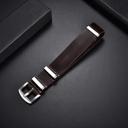 Vintage Genuine Leather Watch Strap - Classic Cowhide Wristband Replacement - 18mm (Dark Brown(silver))
