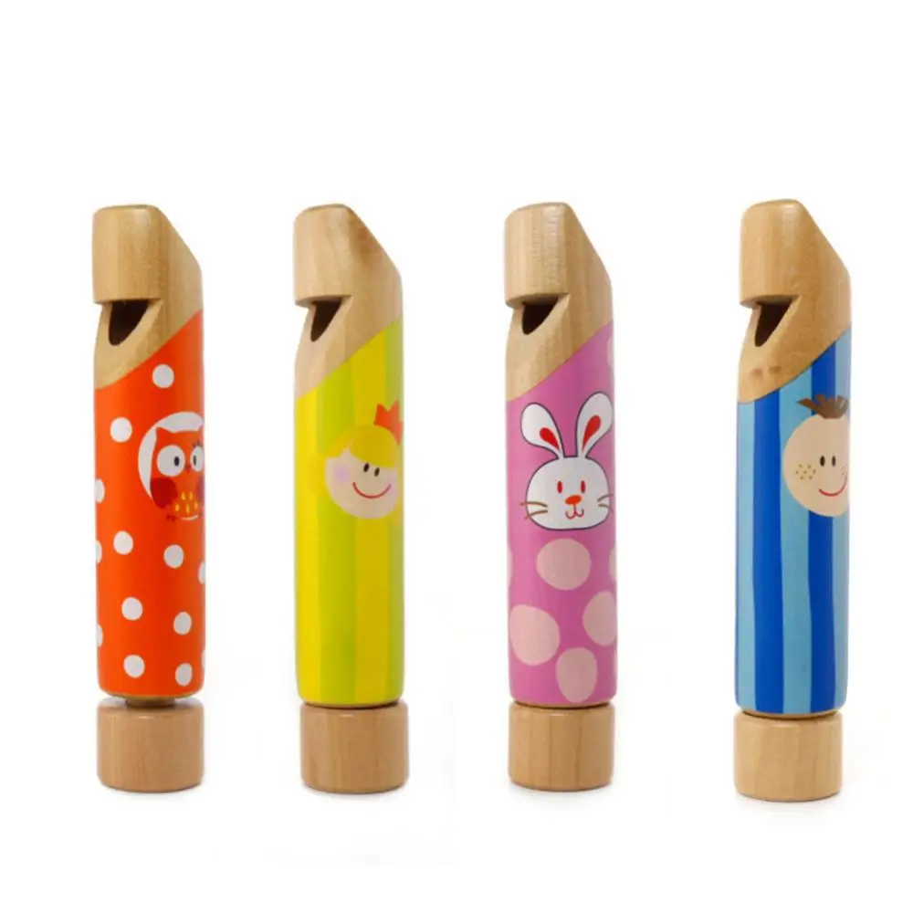 Cartoon Whistle Wooden Push Pull Flute Whistle Musical Instrument Education Kids Toy