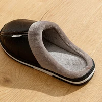 Men's slippers Winter Big Size Indoor Waterproof PU Leather Large Sizes Home Cotton shoes Fur Flat Cotton Bedroom Houseshoes - Image 4