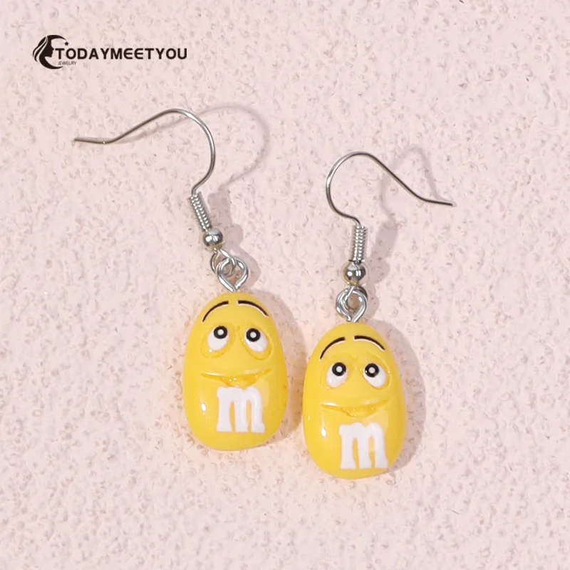 Hiphop M letter Bean Bead Small Smile Face Earrings For Women