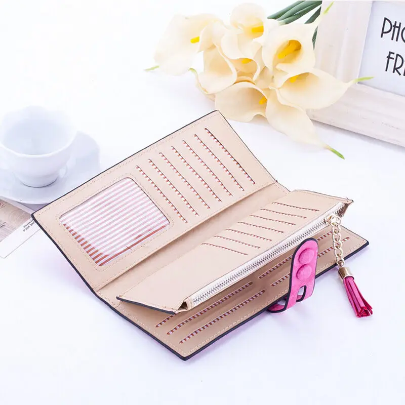 Women Wallet Lady Clutch Leather Frosted Tassel Female Wallets Long Length Card Holder Phone Bag Money Coin Pocket Ladies Purses 4