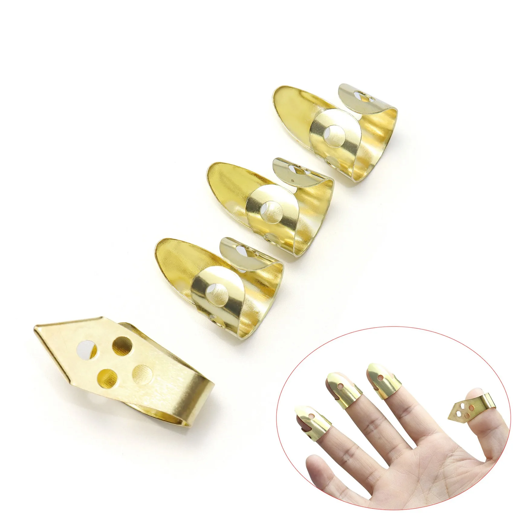 Guitar Finger Picks 3 Index Fingers + 1 Thumb Adjustable Metal Banjo Fingerstyle Pick Finger Protector