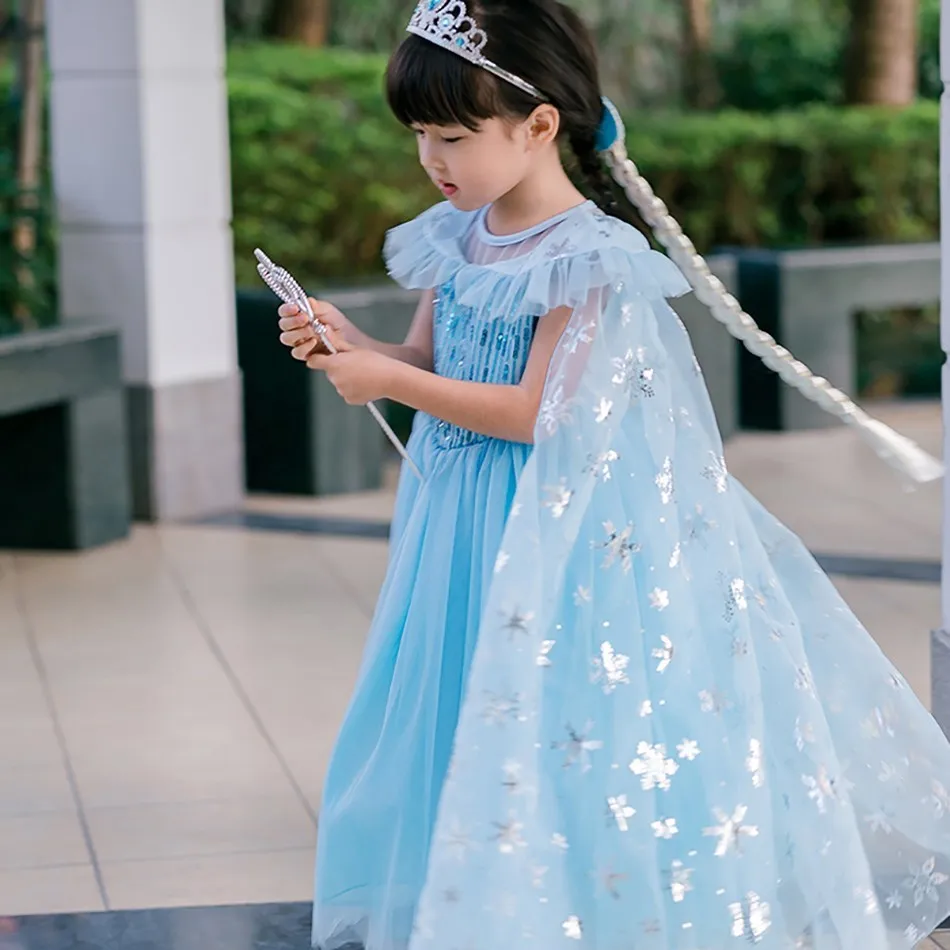 L'hiver Déguisement Elsa Princesse filles Cosplay Costume Luxe robe de bal  avec Couronne Baguette