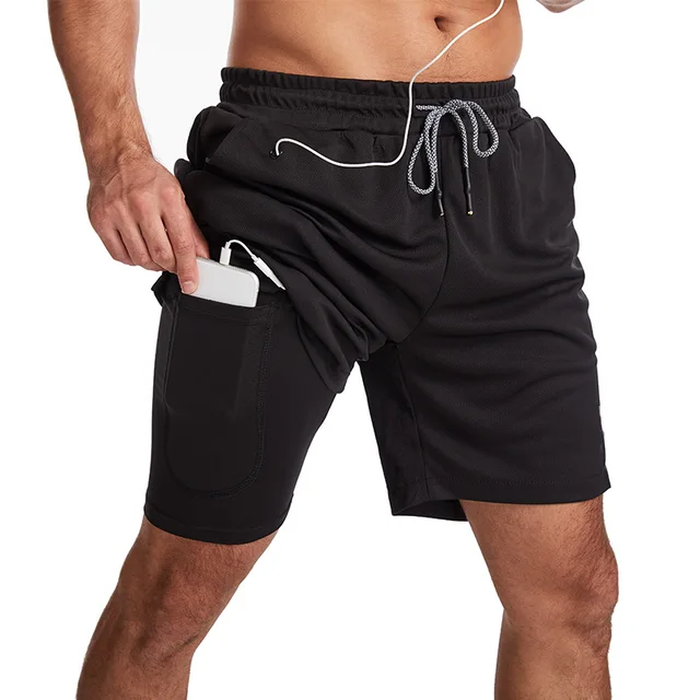 GITF Men's 2-in-1 Fitness Running 7-inch Shorts Quick Drying Training Fitness Shorts Training Slow Running Fitness Gym Shorts 1