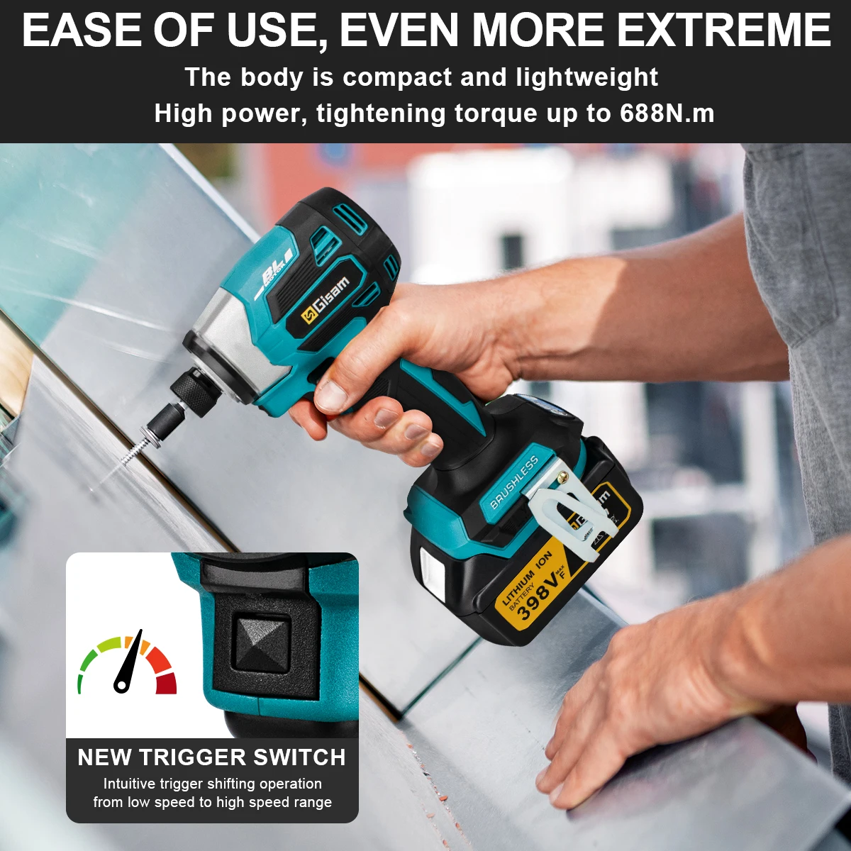 688N.m 8 Gears 1/4-Inch Brushless Electric Screwdriver Cordless