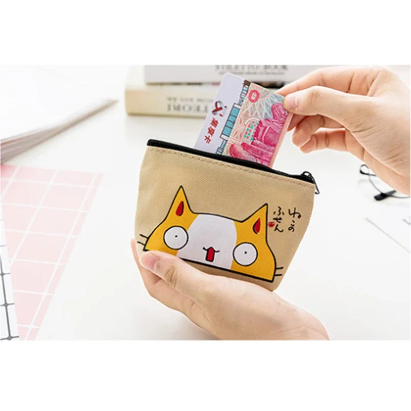 Women Cute Cat Sanitary Napkin Pad  Zipper Cosmetic Bag Girls Makeup Lipstick Pouch Travel Earphone Coin Organizer Storage Bag