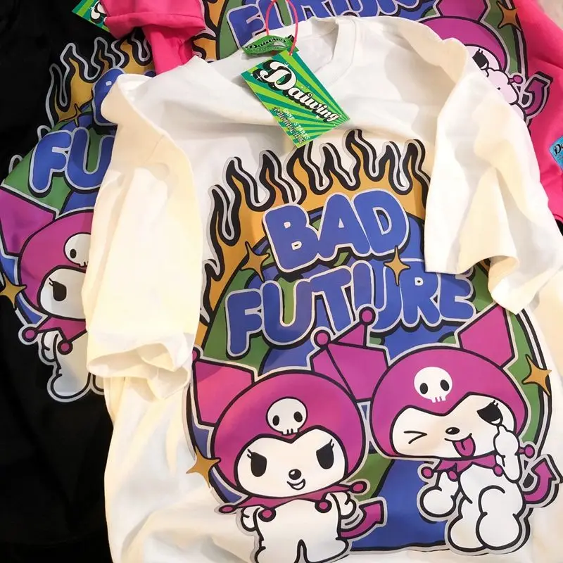 

Новинка Kawaii Sanrio Kuromi My Melody эстетичная футболка оверсайз женский Y2K топ с коротким рукавом с графическим рисунком Harajuku модные футболки Одежда