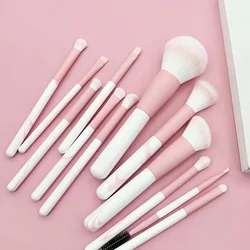 12 - Piece Portable Makeup Brush Set with Synthetic Fiber Bristles (Pink - 12pcs)