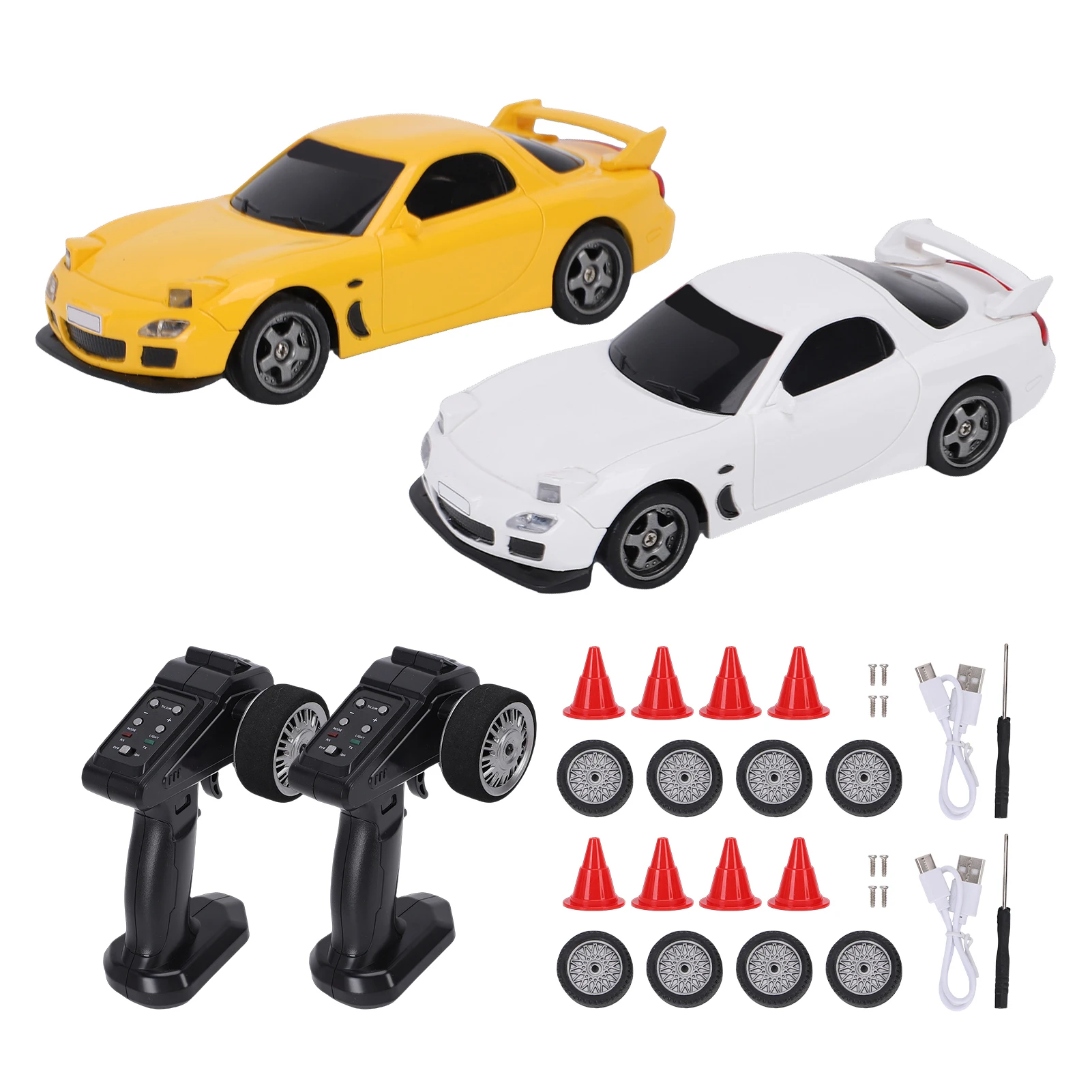 Voiture RC Drift 4WD 1/43 25km/h LED - Jaune ou Blanc