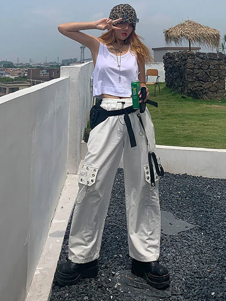 HOUZHOU Harajuku Punk pantaloni Cargo neri donna catena gotica pantaloni  larghi bianchi donna Hippie Street Style Emo Mall Goth - AliExpress Women's  Clothing