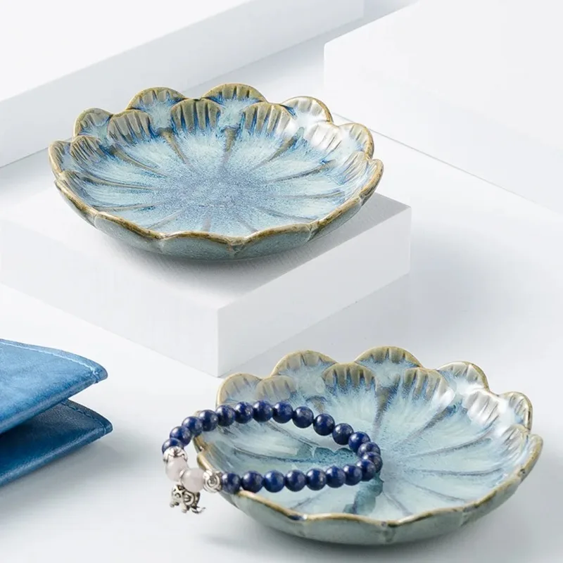 Creative and Minimalist Style Jewelry Tray Home Snack Dish Flavor Dish Ceramic Lotus Decoration Plate and Decorative Display